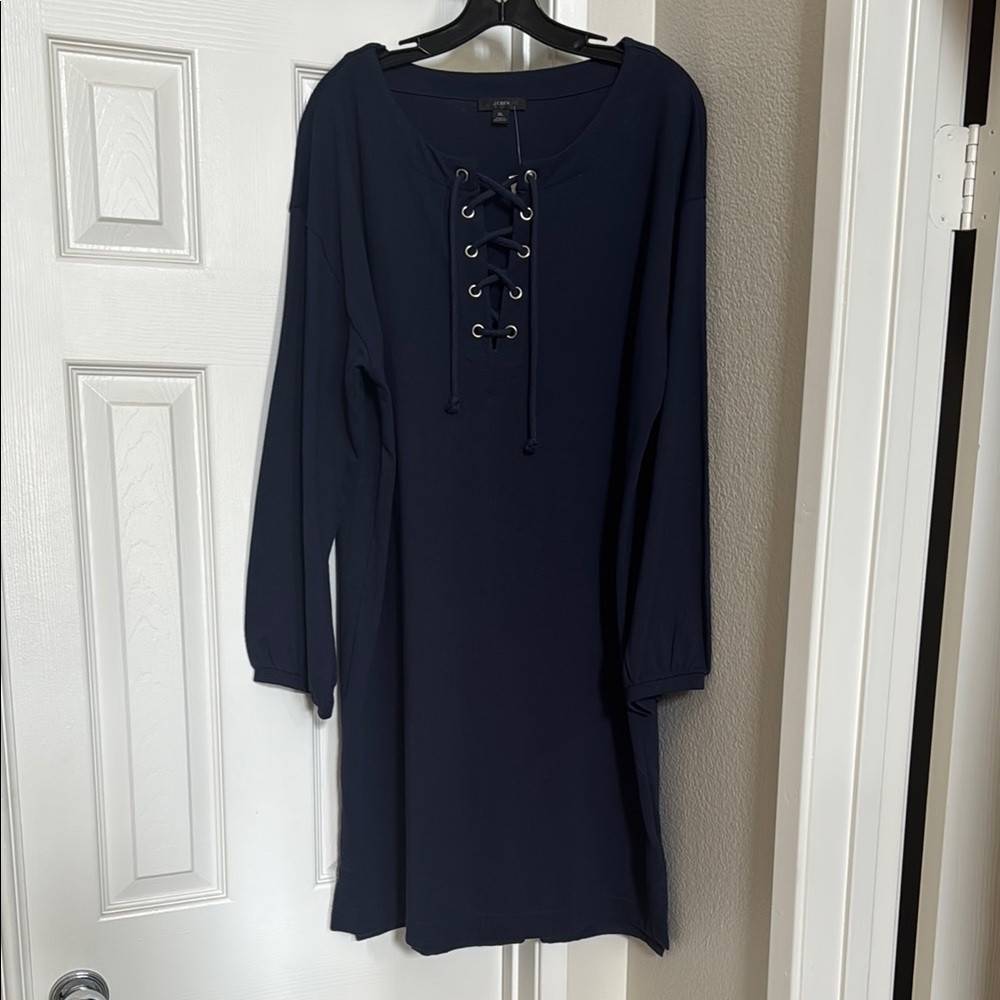 J. Crew Navy Lace-Up Dress